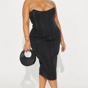 FASHION NOVA HOTTIE DENIM MIDI DRESS CURVE PLUS SIZE L BLACK